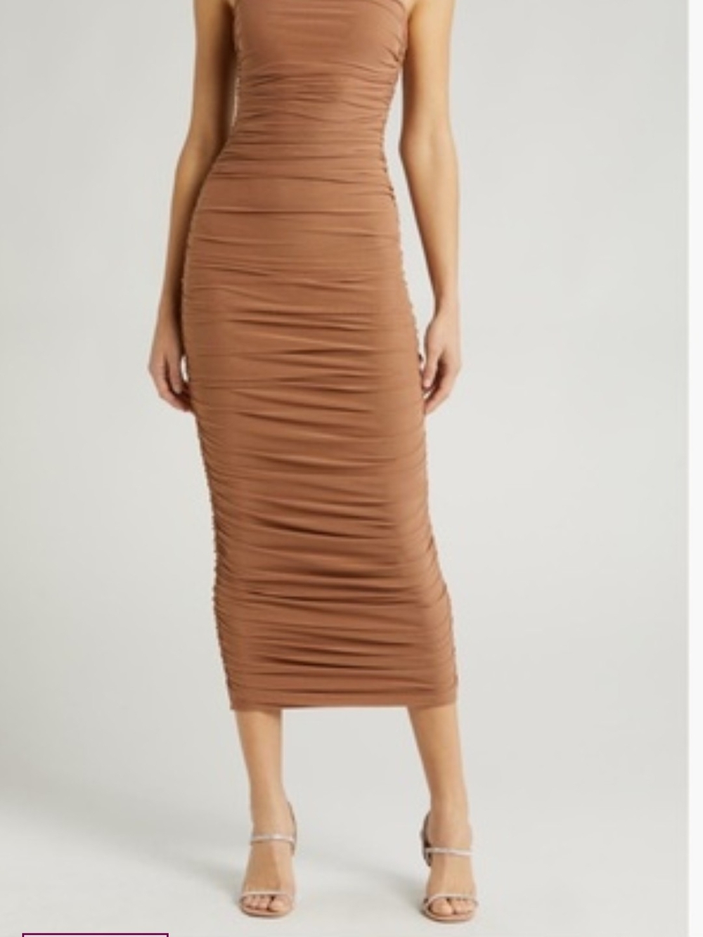 JLUXLABEL Ruched Midi Pencil Skirt in Cognac